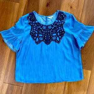 Crown & Ivy Embroidered Denim Top - Size Large
